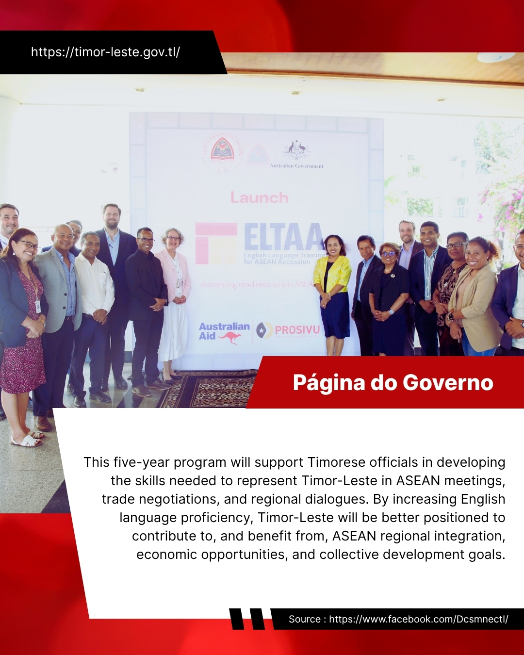 LANSAMENTU PROGRAMA FORMASAUN LIAN INGLÉS HODI SAI MEMBRU PLENU DIREITU BA ASEAN (ELTAA): APOIU INTEGRASAUN TIMOR-LESTE IHA ASEAN